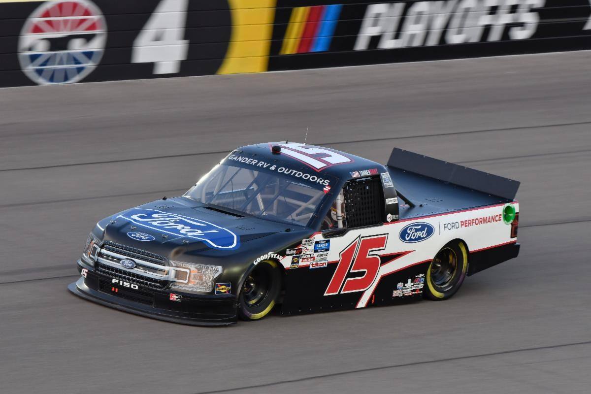 In NASCAR Truck action at Las Vegas, DGR-Crosley's Tanner Gray led Ford with a third-place finish. In NASCAR Truck action at Las Vegas, DGR-Crosley's Tanner Gray led Ford with a third-place finish.